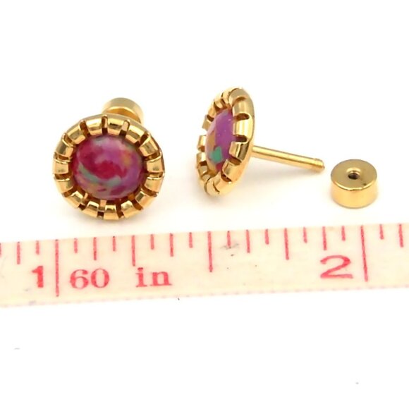 Gold PVD Screw Back Earrings Hypoallergenic Surgical Steel Colorful Boxed - Picture 3 of 4